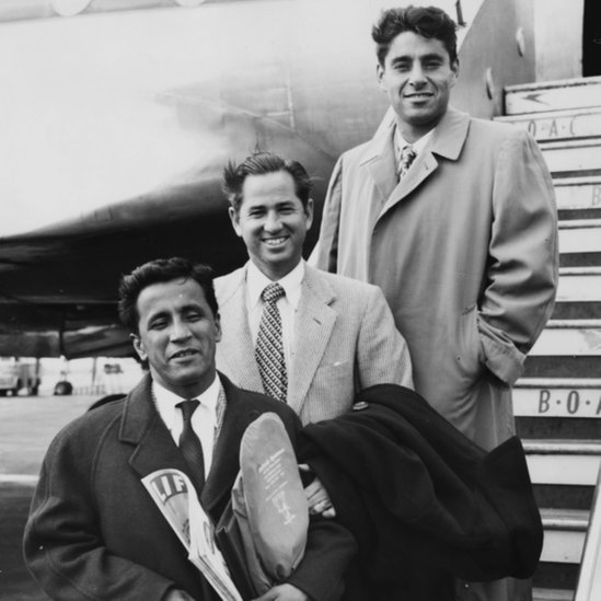 Pacho Segura junto a Bobby >Riggs y Pancho González.