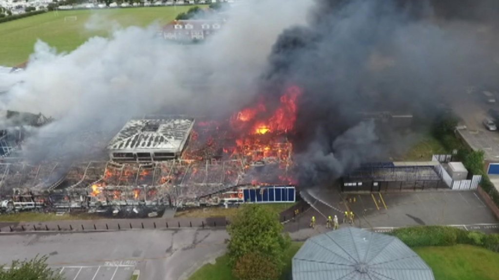 Aerial footage of huge fire at at Selsey Academy