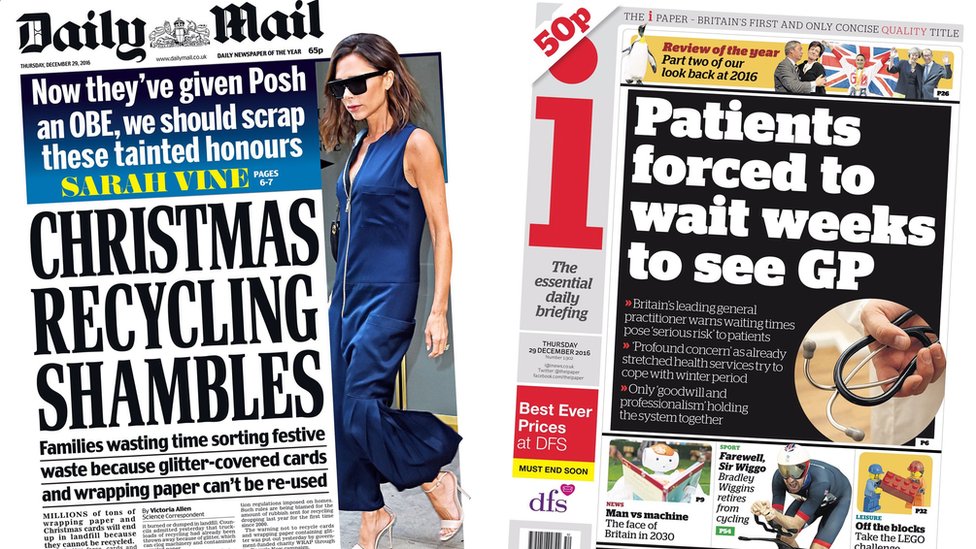 Newspaper Headlines Christmas Recycle Shambles And Gp Waits 15 3345