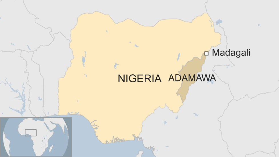 Map showing Madagali and its state of Adamawa within Nigeria.