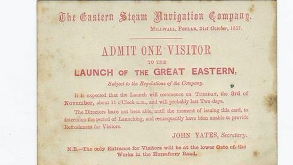 Entrada para presenciar la inaguración del barco Great Western de Brunel.