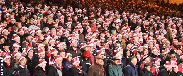 Fans get in the festive mood during the Premier League match between Crystal Palace and Southampton at Selhurst Park last Boxing Day