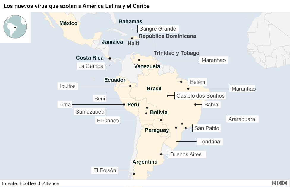 Mapa de los nuevos virus en América Latina
