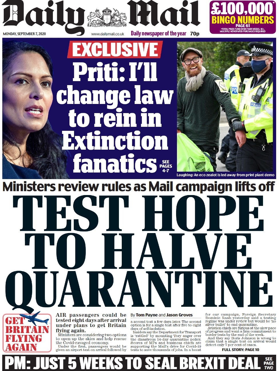 Daily Mail front page, 7/9/20