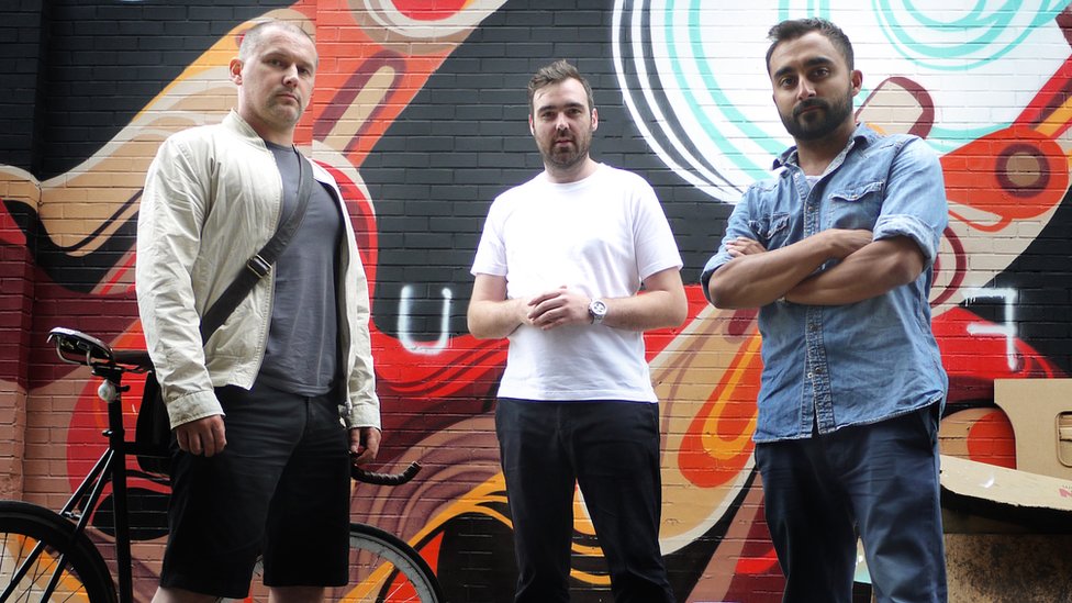 De izquierda a derecha, los fundadores de TrueView Damian Mitchell, Andrew Ibbotson y Matt Verity