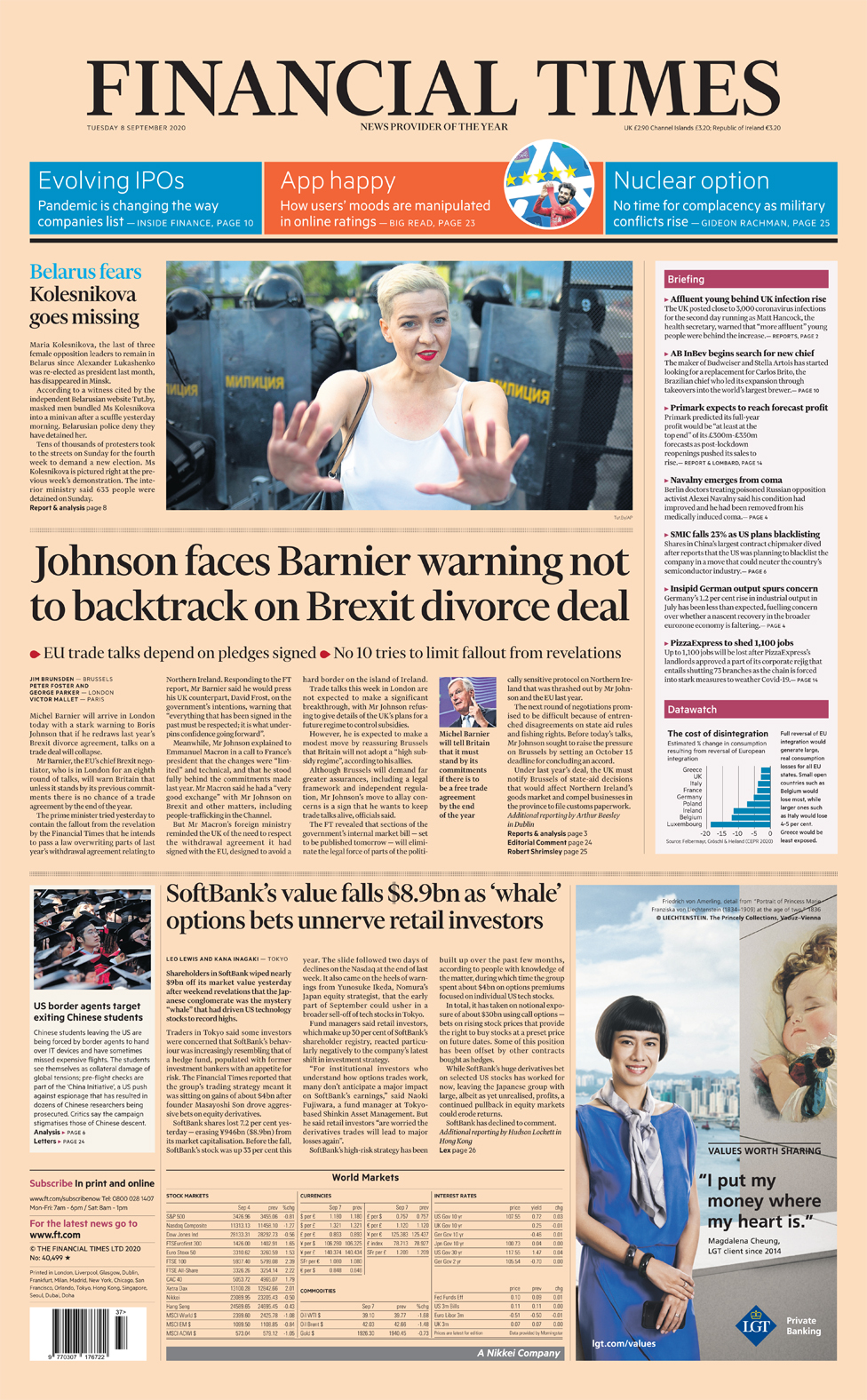 Front page of the Financial Times