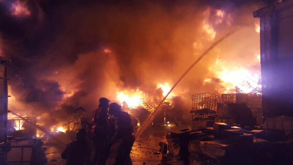 Fire crews battle Swinton recycling plant blaze