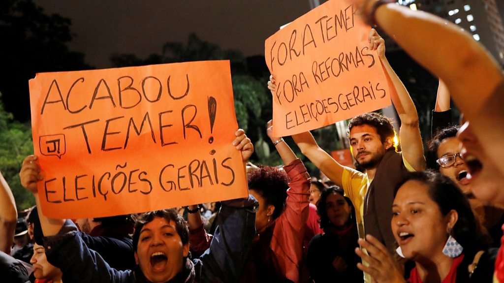 Drums and chanting at Sao Paulo anti-Temer protest