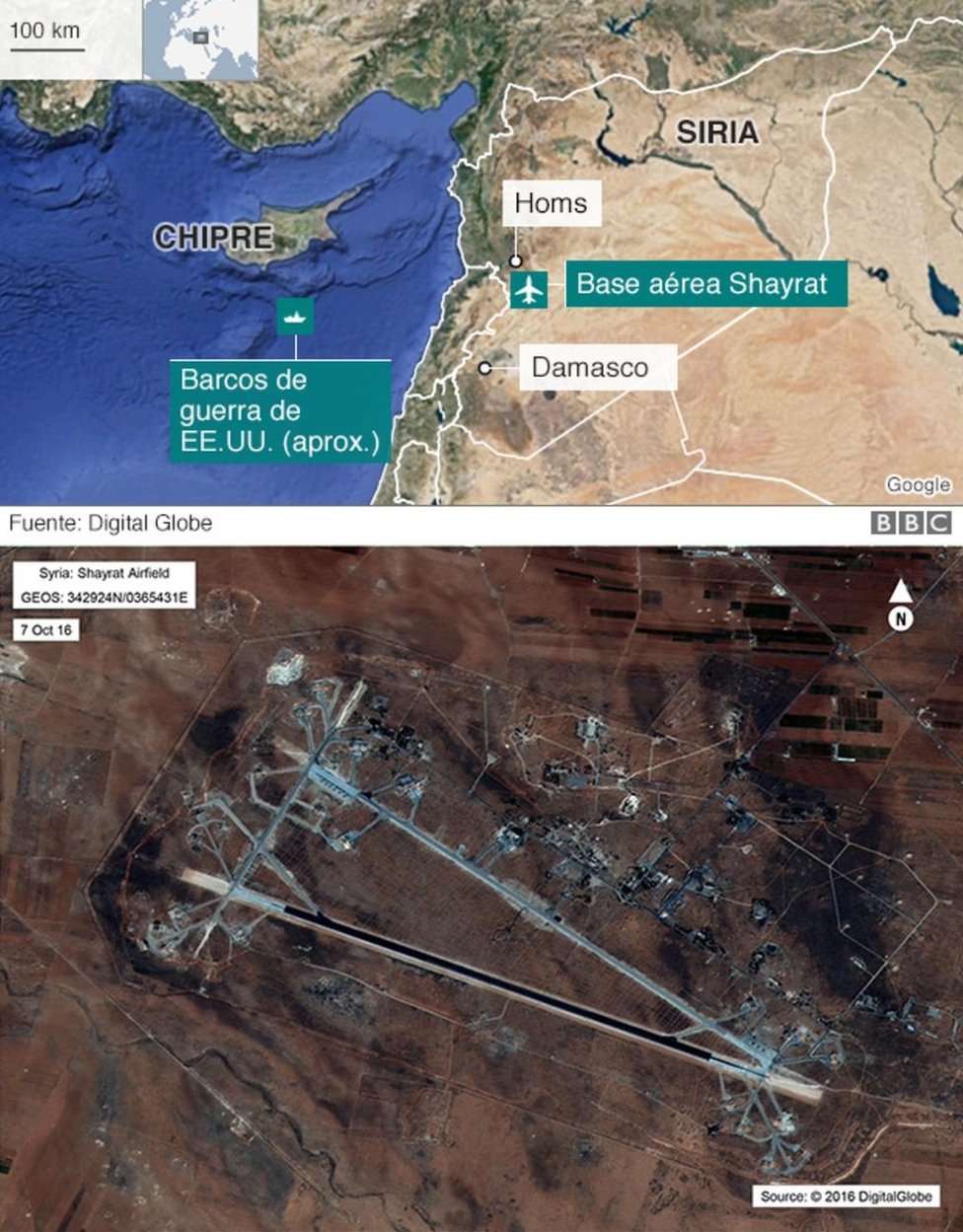 Mapa de la zona del bombardeo