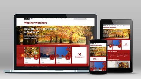 Weather Watchers site on laptop, tablet and mobile