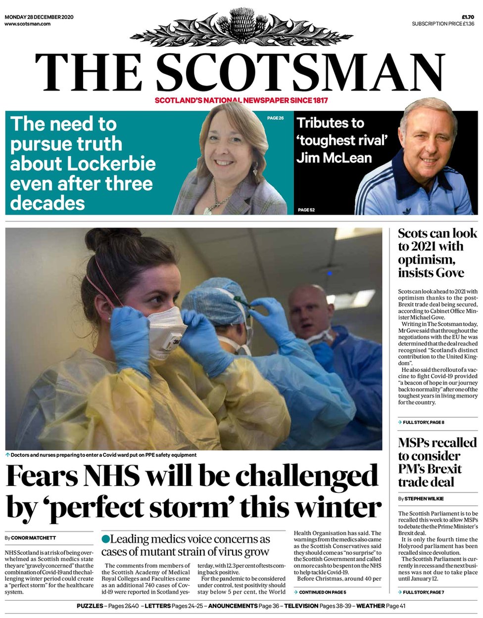 Scotland S Papers Nhs Facing Perfect Storm And New Vaccine Rollout