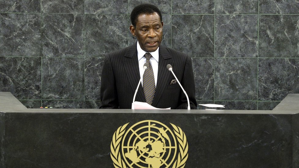 Guinea Ecuatorial fue elegido este año miembro no permanente del Consejo de Seguridad de la ONU. El presidente de Guinea Ecuatorial, Teodoro Obiang Nguema Mbasogo, hablando en la Asamblea General de Naciones Unidas
