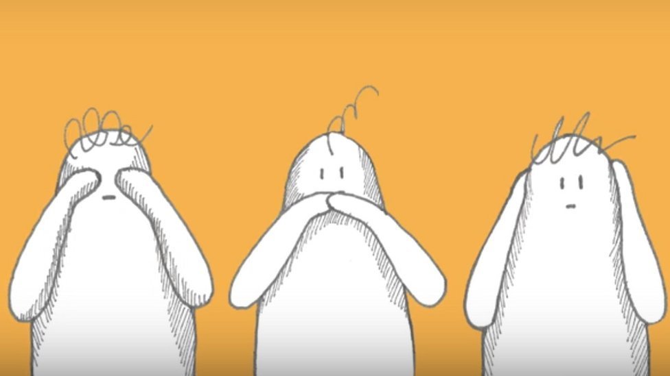 Muñecos que no quieren ver, hablar ni escuchar. Ilustración de Fruit Fly Collective