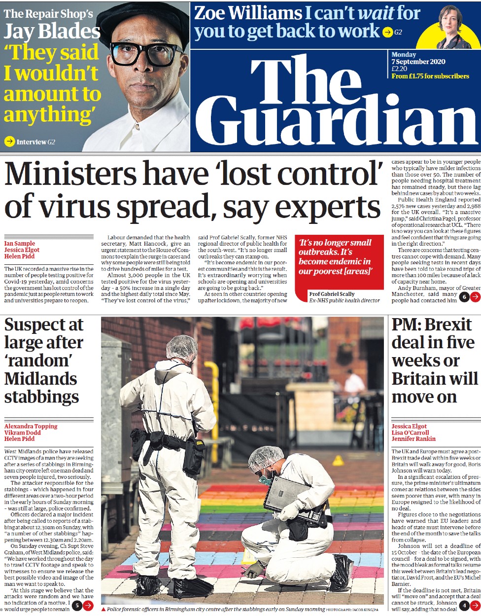 Guardian front page, 7/9/20