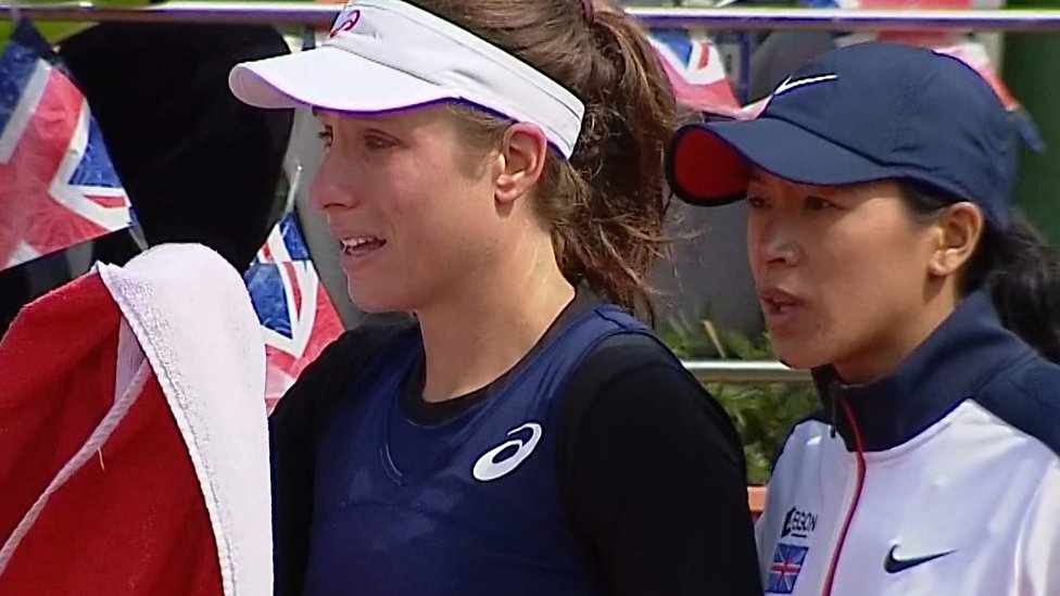 Fed Cup: Play suspended as Johanna Konta leaves court in tears