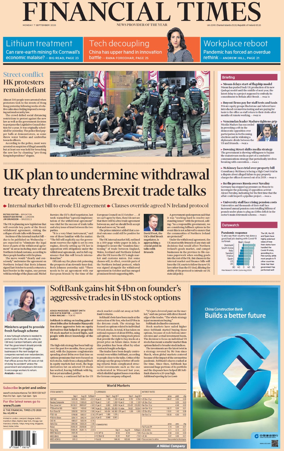 Financial Times front page, 7/9/20