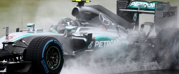 Nico Rosberg driving in the rain