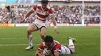 Japan score a try against South Africa in the Rugby World Cup