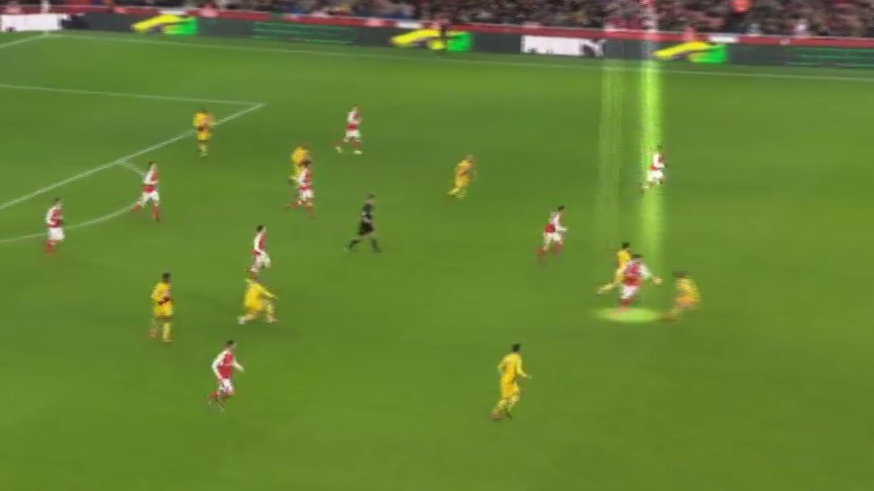 Esquema de la jugada de Arsenal en el gol de Olivier Giroud