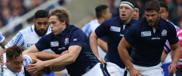 Jonny Gray and Ross Ford in action for Scotland against Samoa