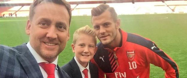 Ian Poulter with son Luke and Arsenal midfielder Jack Wilshere