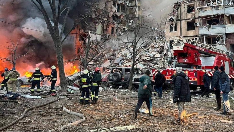 People pulled from rubble as Russian missile hits flats