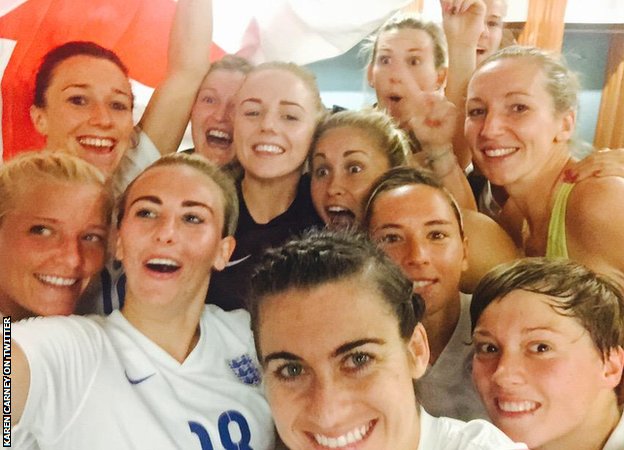 Karen Carney tweets a picture from the England dressing room after the win over Canada