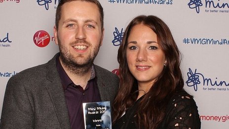 Award-winning Ben McGrail and his partner Jenna Shaw after picking up his award