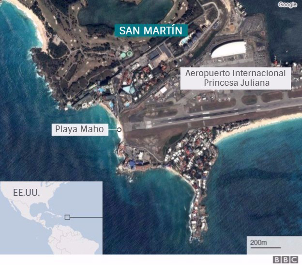 Mapa de San Martín con la playa y el aeropuerto.