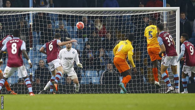 Aston Villa defender Ciaran Clark scores against Wycombe