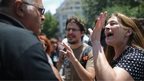 Anti-austerity protester argues in Athens with local man