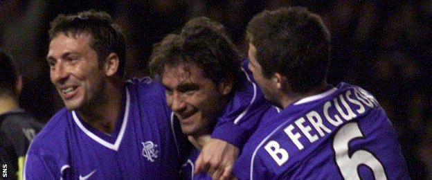 Derek McInnes, Lorenzo Amoruso and Barry Ferguson playing for Rangers in the 1990s