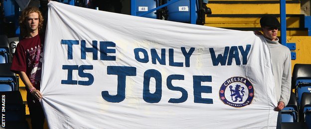 Chelsea fans hold a banner to show their faith in Jose Mourinho