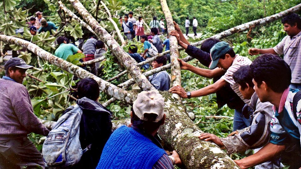 Trabajadores de la coca participan en un acto de protesta