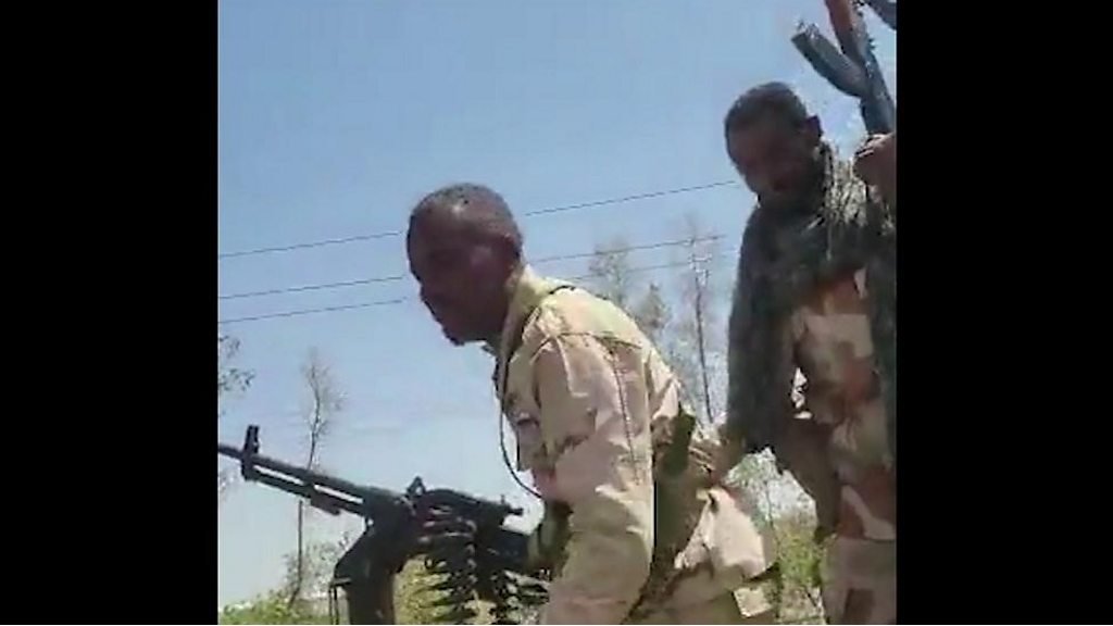 RSF soldiers celebrate after fighting in Sudan