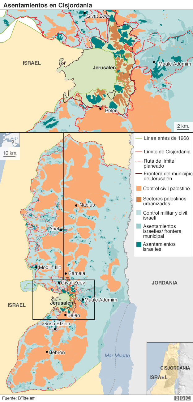 Mapa de asentamientos en Cisjordania