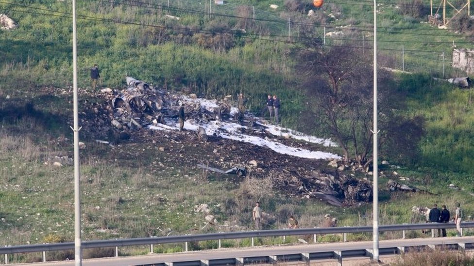 Sitio del lugar en el norte de Israel en el que fue derribado un jet israelí. Foto del 10 de febrero de 2018.