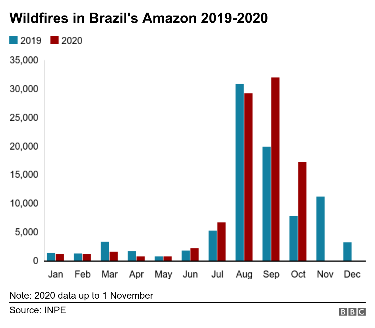 Graph showing the number of fires in the Amazon