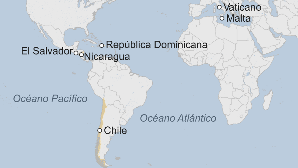 Mapa países donde es ilegal el aborto.