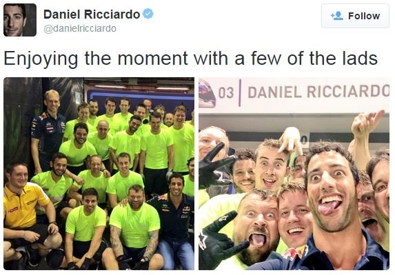Daniel Ricciardo tweets after his second place in Singapore