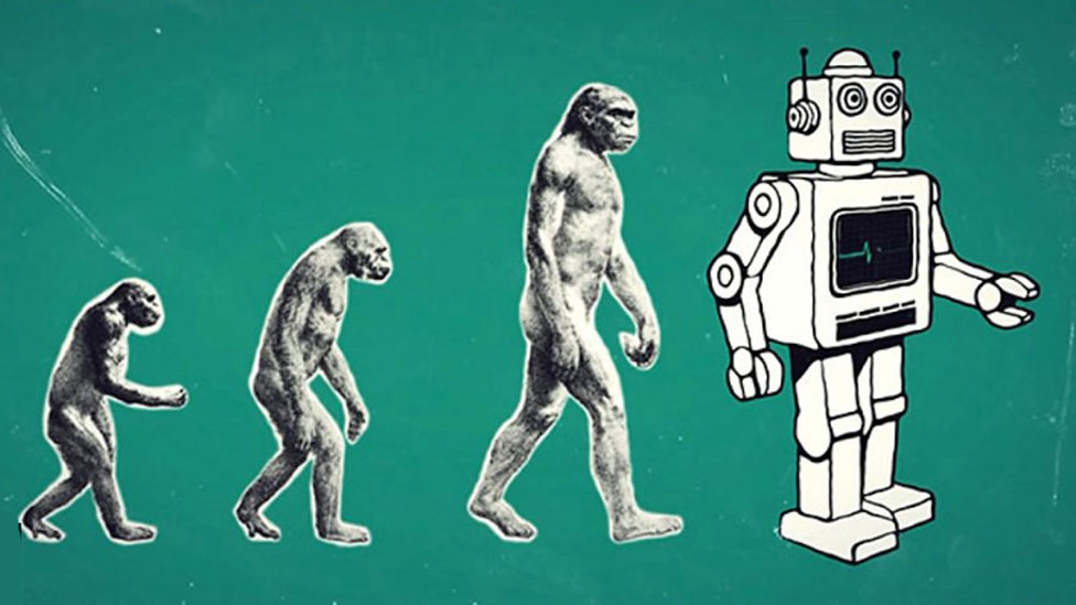 Evolución del hombre con robot al final
