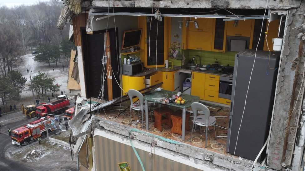 Shock at image of Ukraine kitchen wrecked by missile