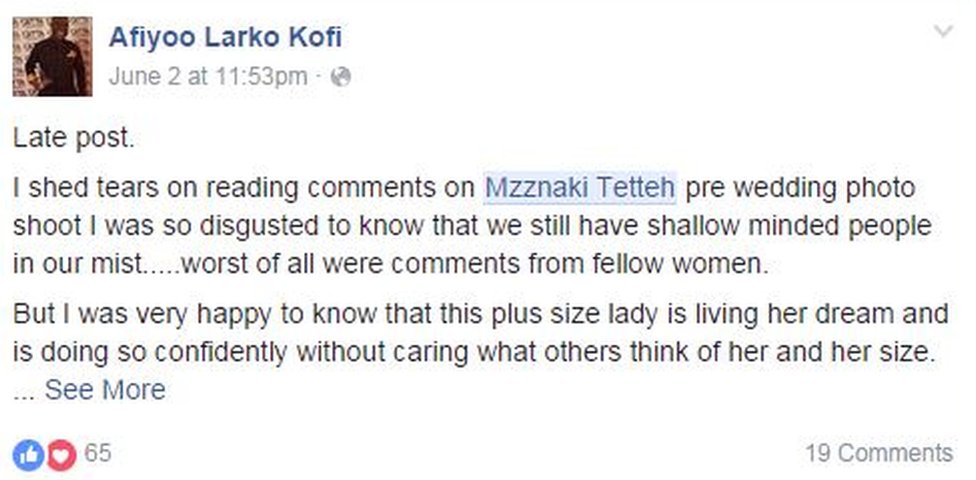 Supportive comment to fat-shaming
