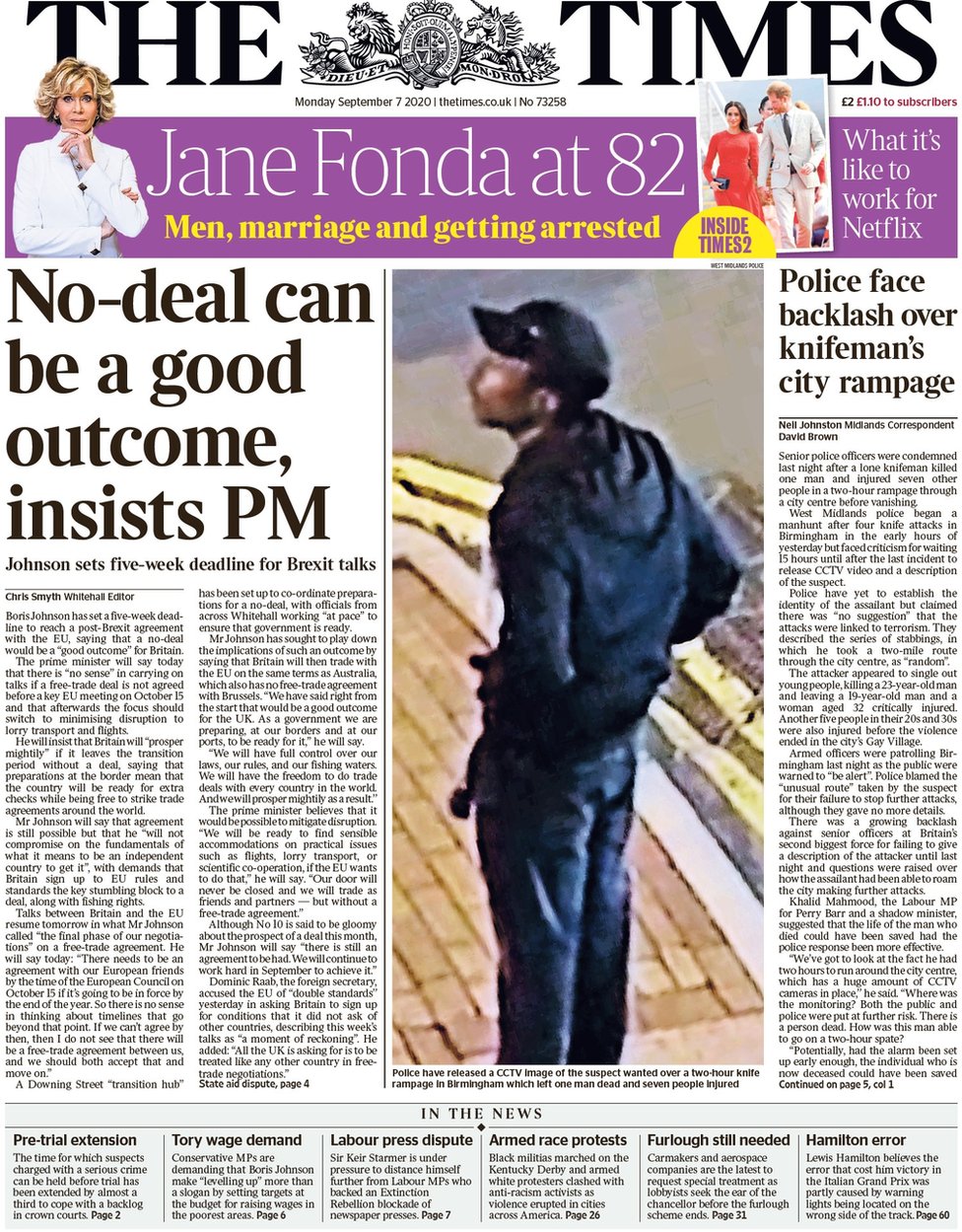 Times front page, 7/9/20