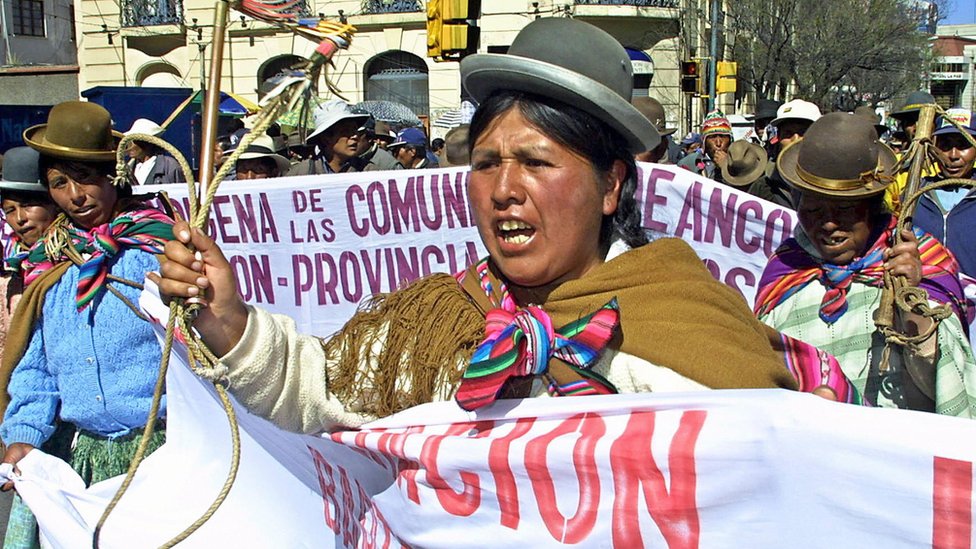 Aymaras protestando en Bolivia en 2003.