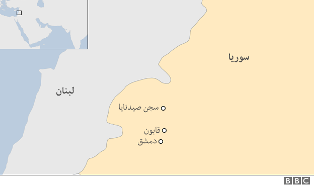 خريطة توضع موقع صيدنايا في سوريا