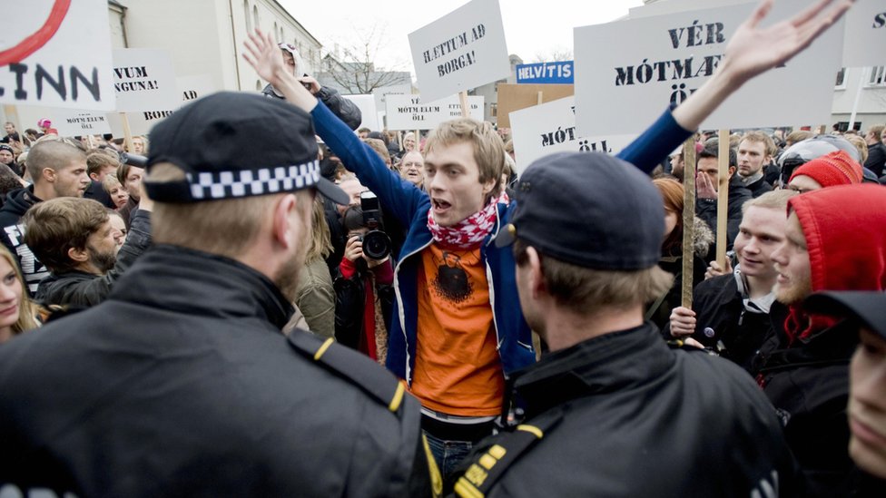 Protesta en Islandia.