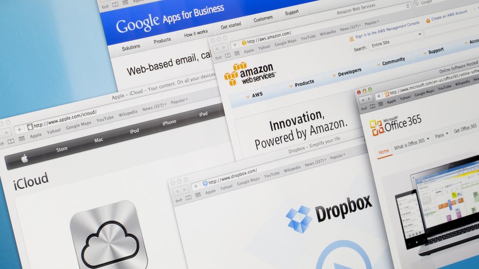 Servicios en la nube de Amazon, Google, Dropbox, Microsoft y Apple.