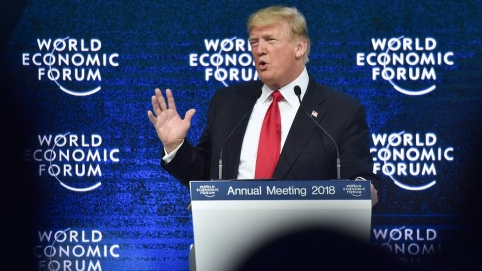 US President Donald Trump delivers a speech during the World Economic Forum (WEF) annual meeting on 26 January 2018 in Davos, eastern Switzerland.