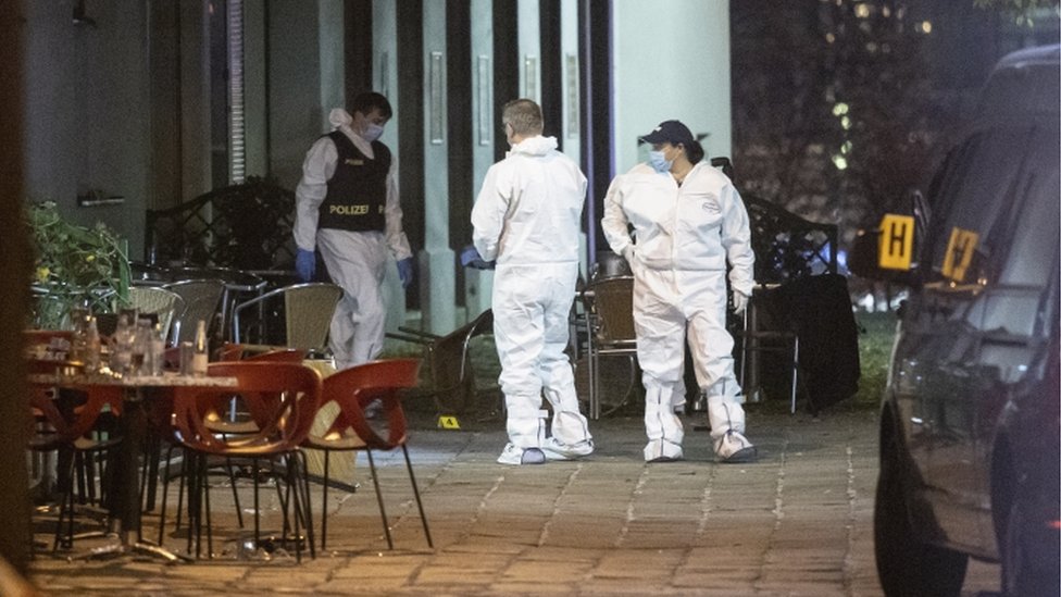 Crime scene investigators at work after multiple shootings in the first district of Vienna, Austria, 03 November 2020